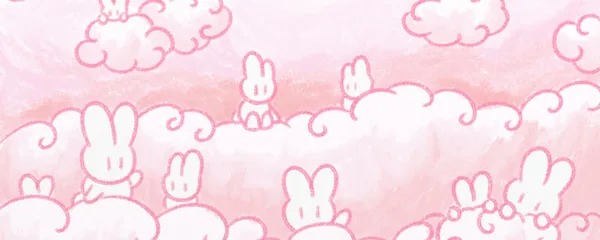 Cute banner: kawaii pastel bunny girl: strawberry milk, cloud bunnies, pink + mint