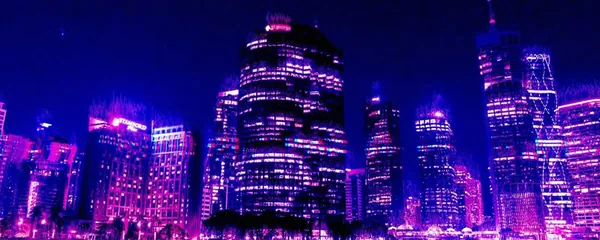 Bold banner: cyber y2k night girl, neon city, glitch & static