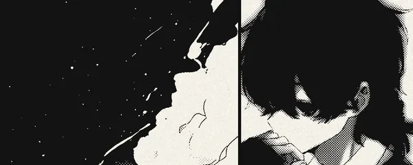 Manga banner: manga panels and ink